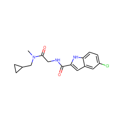 CN(CC1CC1)C(=O)CNC(=O)c1cc2cc(Cl)ccc2[nH]1 ZINC000028128999