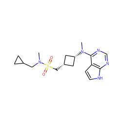 CN(CC1CC1)S(=O)(=O)C[C@H]1C[C@@H](N(C)c2ncnc3[nH]ccc23)C1 ZINC001772581170