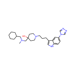 CN(CC1CCCCC1)CC1(O)CCN(CCCc2c[nH]c3ccc(-n4cnnc4)cc23)CC1 ZINC000026996001