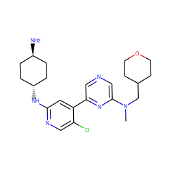 CN(CC1CCOCC1)c1cncc(-c2cc(N[C@H]3CC[C@H](N)CC3)ncc2Cl)n1 ZINC000261139401