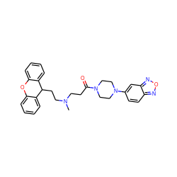 CN(CCC(=O)N1CCN(c2ccc3nonc3c2)CC1)CCC1c2ccccc2Oc2ccccc21 ZINC000040865408