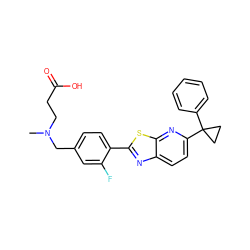 CN(CCC(=O)O)Cc1ccc(-c2nc3ccc(C4(c5ccccc5)CC4)nc3s2)c(F)c1 ZINC000073389839