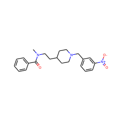 CN(CCC1CCN(Cc2cccc([N+](=O)[O-])c2)CC1)C(=O)c1ccccc1 ZINC000003814256