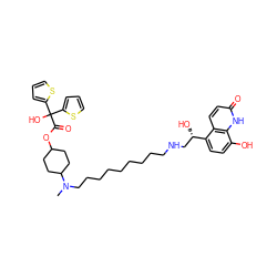 CN(CCCCCCCCCNC[C@H](O)c1ccc(O)c2[nH]c(=O)ccc12)C1CCC(OC(=O)C(O)(c2cccs2)c2cccs2)CC1 ZINC000199835845