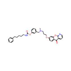 CN(CCCOc1ccc2c(=O)c3cccnc3oc2c1)Cc1cccc(OC(=O)NCCCCCc2ccccc2)c1 ZINC000084654382