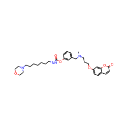 CN(CCCOc1ccc2ccc(=O)oc2c1)Cc1cccc(OC(=O)NCCCCCCCN2CCOCC2)c1 ZINC000084654380