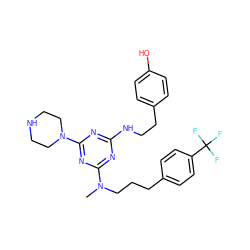 CN(CCCc1ccc(C(F)(F)F)cc1)c1nc(NCCc2ccc(O)cc2)nc(N2CCNCC2)n1 ZINC000013492567