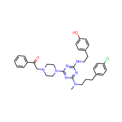 CN(CCCc1ccc(Cl)cc1)c1nc(NCCc2ccc(O)cc2)nc(N2CCN(CC(=O)c3ccccc3)CC2)n1 ZINC000027632493