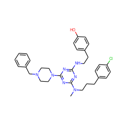 CN(CCCc1ccc(Cl)cc1)c1nc(NCCc2ccc(O)cc2)nc(N2CCN(Cc3ccccc3)CC2)n1 ZINC000027634149