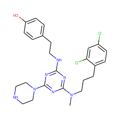 CN(CCCc1ccc(Cl)cc1Cl)c1nc(NCCc2ccc(O)cc2)nc(N2CCNCC2)n1 ZINC000013492573