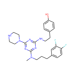 CN(CCCc1ccc(F)c(F)c1)c1nc(NCCc2ccc(O)cc2)nc(N2CCNCC2)n1 ZINC000013492569