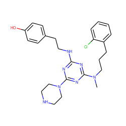 CN(CCCc1ccccc1Cl)c1nc(NCCc2ccc(O)cc2)nc(N2CCNCC2)n1 ZINC000013492570