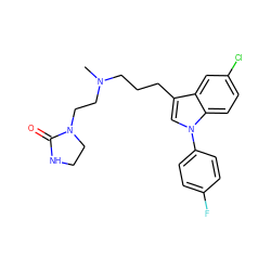 CN(CCCc1cn(-c2ccc(F)cc2)c2ccc(Cl)cc12)CCN1CCNC1=O ZINC000013758603