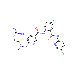 CN(CCN(C)C(=N)N)Cc1ccc(C(=O)Nc2ccc(Cl)cc2C(=O)Nc2ccc(Cl)cn2)cc1 ZINC000028094890