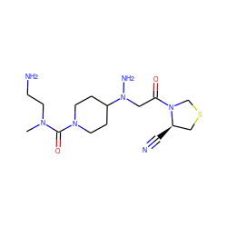 CN(CCN)C(=O)N1CCC(N(N)CC(=O)N2CSC[C@H]2C#N)CC1 ZINC000049124836