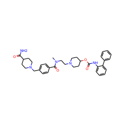 CN(CCN1CCC(OC(=O)Nc2ccccc2-c2ccccc2)CC1)C(=O)c1ccc(CN2CCC(C(N)=O)CC2)cc1 ZINC000113648937