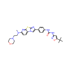 CN(CCN1CCOCC1)c1ccc2c(n1)sc1nc(-c3ccc(NC(=O)Nc4cc(C(C)(C)C)on4)cc3)cn12 ZINC000148917364