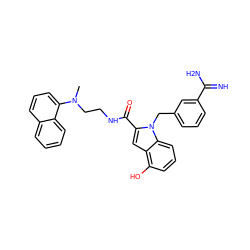 CN(CCNC(=O)c1cc2c(O)cccc2n1Cc1cccc(C(=N)N)c1)c1cccc2ccccc12 ZINC000013474307