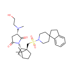 CN(CCO)[C@H]1CC(=O)N([C@H]2C[C@H]3CC[C@]2(CS(=O)(=O)N2CCC4(CCc5ccccc54)CC2)C3(C)C)C1=O ZINC000036348398