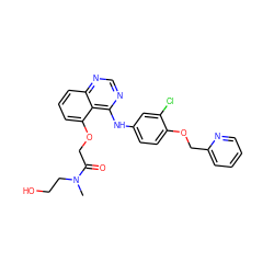 CN(CCO)C(=O)COc1cccc2ncnc(Nc3ccc(OCc4ccccn4)c(Cl)c3)c12 ZINC000029130048