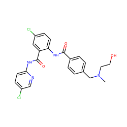 CN(CCO)Cc1ccc(C(=O)Nc2ccc(Cl)cc2C(=O)Nc2ccc(Cl)cn2)cc1 ZINC000028089196