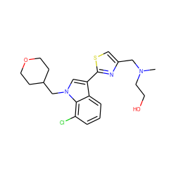 CN(CCO)Cc1csc(-c2cn(CC3CCOCC3)c3c(Cl)cccc23)n1 ZINC000071317808