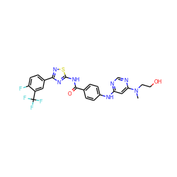 CN(CCO)c1cc(Nc2ccc(C(=O)Nc3nc(-c4ccc(F)c(C(F)(F)F)c4)ns3)cc2)ncn1 ZINC000028953204