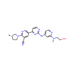 CN(CCO)c1cc(Nc2nccc(-c3cnc(N4CC[C@H](F)C4)c(C#N)c3)n2)ccn1 ZINC000222007397