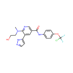 CN(CCO)c1ncc(C(=O)Nc2ccc(OC(F)(F)Cl)cc2)cc1-c1ccn[nH]1 ZINC000224445296