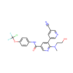 CN(CCO)c1ncc(C(=O)Nc2ccc(OC(F)(F)Cl)cc2)cc1-c1cncc(C#N)c1 ZINC001772578895