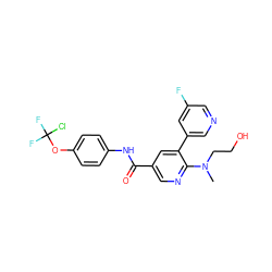 CN(CCO)c1ncc(C(=O)Nc2ccc(OC(F)(F)Cl)cc2)cc1-c1cncc(F)c1 ZINC001772592436