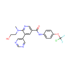 CN(CCO)c1ncc(C(=O)Nc2ccc(OC(F)(F)Cl)cc2)cc1-c1cncnc1 ZINC000224446320