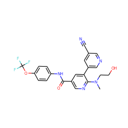 CN(CCO)c1ncc(C(=O)Nc2ccc(OC(F)(F)F)cc2)cc1-c1cncc(C#N)c1 ZINC001772612381