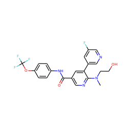 CN(CCO)c1ncc(C(=O)Nc2ccc(OC(F)(F)F)cc2)cc1-c1cncc(F)c1 ZINC001772608972