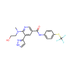 CN(CCO)c1ncc(C(=O)Nc2ccc(SC(F)(F)F)cc2)cc1-c1cc[nH]n1 ZINC001772574479