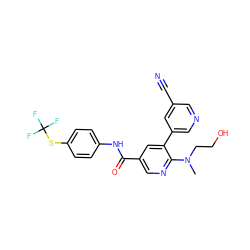 CN(CCO)c1ncc(C(=O)Nc2ccc(SC(F)(F)F)cc2)cc1-c1cncc(C#N)c1 ZINC001772636237