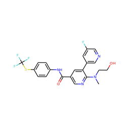 CN(CCO)c1ncc(C(=O)Nc2ccc(SC(F)(F)F)cc2)cc1-c1cncc(F)c1 ZINC001772593837