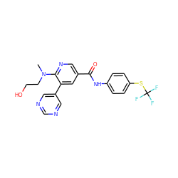 CN(CCO)c1ncc(C(=O)Nc2ccc(SC(F)(F)F)cc2)cc1-c1cncnc1 ZINC000224264024