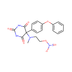 CN(CCO[N+](=O)[O-])C1(c2ccc(Oc3ccccc3)cc2)C(=O)NC(=O)NC1=O ZINC000084710889