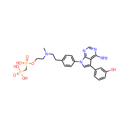 CN(CCO[P@](=O)(O)CP(=O)(O)O)CCc1ccc(-n2cc(-c3cccc(O)c3)c3c(N)ncnc32)cc1 ZINC000001907963