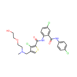 CN(CCOCCO)Cc1csc(C(=O)Nc2ccc(Cl)cc2C(=O)Nc2ccc(Cl)cc2)c1Cl ZINC000014963725