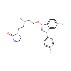 CN(CCOc1cn(-c2ccc(F)cc2)c2cc(Cl)ccc12)CCN1CCNC1=O ZINC000013758617