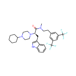 CN(CCc1cc(C(F)(F)F)cc(C(F)(F)F)c1)C(=O)[C@@H](Cc1c[nH]c2ccccc12)N1CCN(C2CCCCC2)CC1 ZINC000027517328