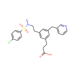 CN(CCc1cc(CCC(=O)O)cc(Cc2cccnc2)c1)S(=O)(=O)c1ccc(Cl)cc1 ZINC000013765936