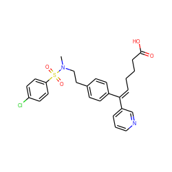 CN(CCc1ccc(/C(=C\CCCC(=O)O)c2cccnc2)cc1)S(=O)(=O)c1ccc(Cl)cc1 ZINC000013733201