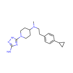 CN(CCc1ccc(C2CC2)cc1)C1CCN(c2nc(N)n[nH]2)CC1 ZINC001772645947