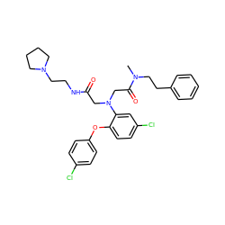 CN(CCc1ccccc1)C(=O)CN(CC(=O)NCCN1CCCC1)c1cc(Cl)ccc1Oc1ccc(Cl)cc1 ZINC000299832110