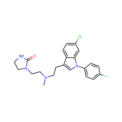 CN(CCc1cn(-c2ccc(F)cc2)c2cc(Cl)ccc12)CCN1CCNC1=O ZINC000013758598