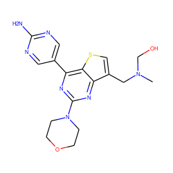 CN(CO)Cc1csc2c(-c3cnc(N)nc3)nc(N3CCOCC3)nc12 ZINC001772631035