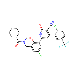 CN(Cc1cc(Cl)cc(-c2cc(-c3cc(C(F)(F)F)ccc3Cl)c(C#N)c(=O)[nH]2)c1O)C(=O)C1CCCCC1 ZINC000028821576